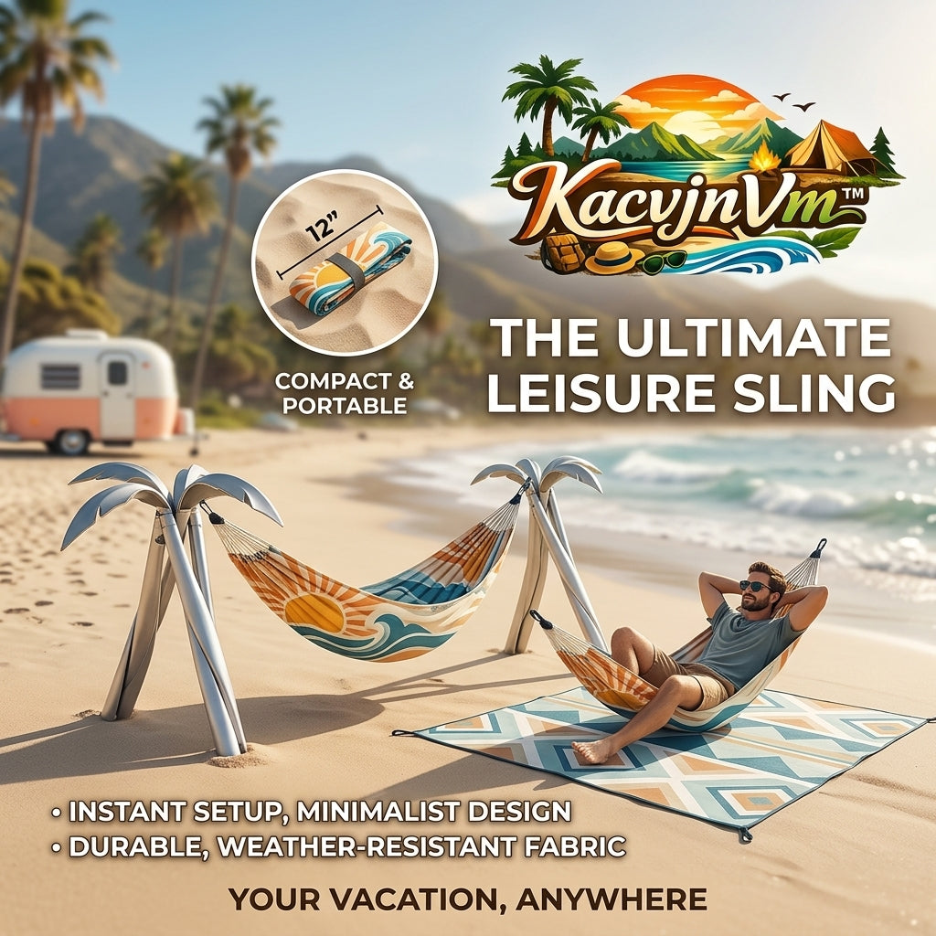 KacvjnVm™ Portable Beach Hammock & Ultimate Leisure Sling – Instant Setup Travel Hammock with Weather-Resistant Fabric – Compact 12” Foldable Design for Camping, Beach, and Backyard Relaxation