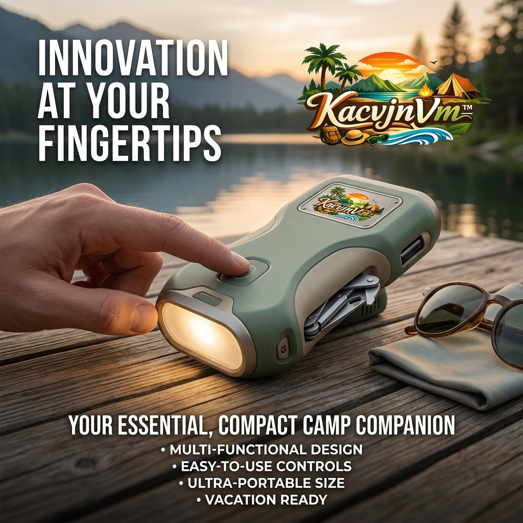 KacvjnVm™ All-in-One Camping Multi-Tool with Bright LED Flashlight – Portable Survival Gear, Rechargeable EDC Light, Compact Travel Gadget for Hiking, Outdoor Adventures & Emergencies