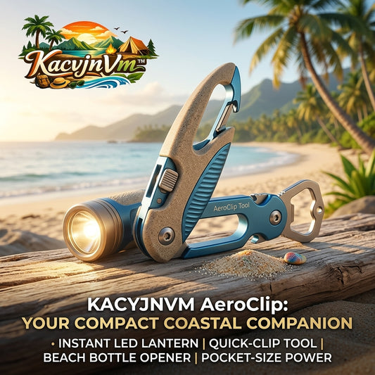 KacvjnVm™ AeroClip 3-in-1 Multi-Tool – Compact LED Flashlight, Quick-Clip Carabiner & Beach Bottle Opener – Portable EDC Gear for Camping, Hiking, and Outdoor Adventures