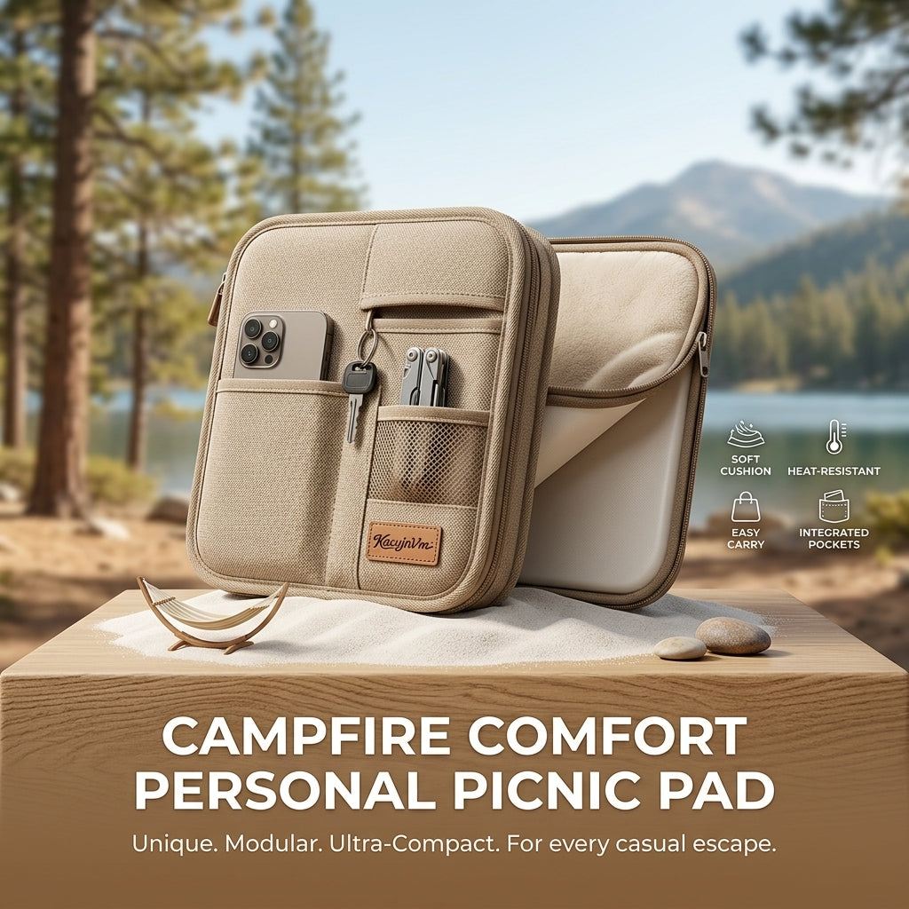 KacvjnVm™ Campfire Comfort Personal Picnic Pad – Ultra-Compact Modular Seat Cushion with Integrated Tech Pockets | Heat-Resistant & Portable Outdoor Mat for Camping, Hiking, and Beach Escapes